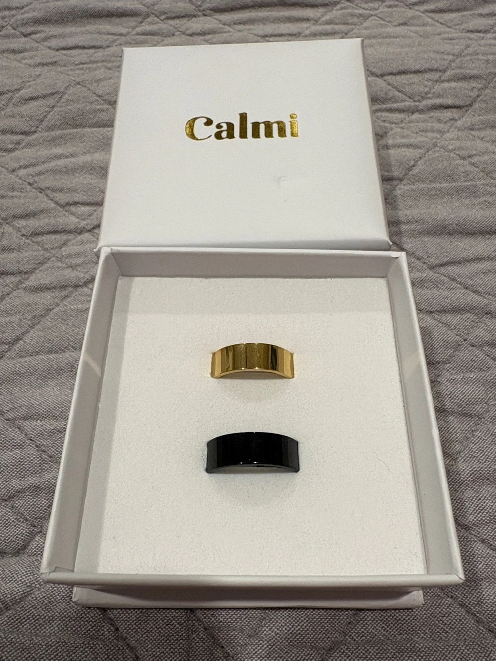 Gold Plated and Black Curved Rings Set